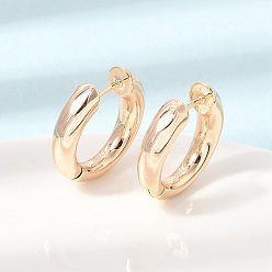 Real 18K Gold Plated Brass Huggie Hoop Earrings, Round, Real 18K Gold Plated, 19.5x5mm