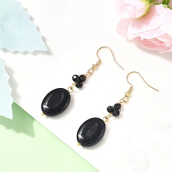 Синий Драгоценный Камень Овальные серьги-подвески из синтетического авантюрина, с 304 нержавеющей стали серьги крючки, золотые, 55x13 мм