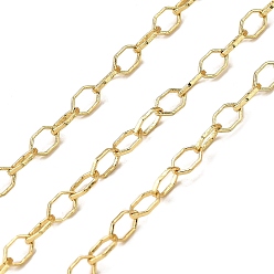 Настоящее золото 18K Латунные многоугольные звенья цепи, стойки покрытие, без кадмия и без свинца, долговечный, пайки, с катушкой, реальный 18 k позолоченный, 5x3x0.7 мм