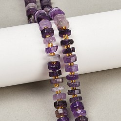 Аметист Природный аметист нитей бисера, граненые, диск, Heishi бусы, с бисером, 8x2.5~4.5 мм, отверстие : 1 мм, около 74~75 шт / нитка, 15.47~15.55'' (39.3~39.5 см)