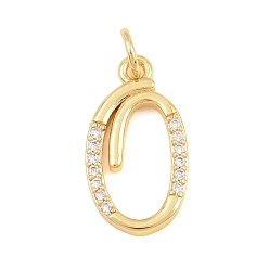 Letter O Brass Micro Pave Clear Cubic Zirconia Pendants, Letter Charms, Cadmium Free & Lead Free, Real 18K Gold Plated, Letter O, 17.5x14x2mm, Hole: 5mm