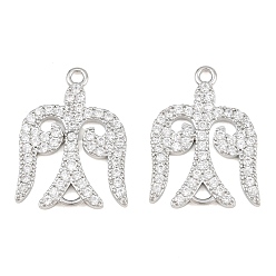 Real Platinum Plated Brass Micro Pave Clear Cubic Zirconia Connector Charms, Angel Links, Real Platinum Plated, 23.5x18.5x2.5mm, Hole: 1.6mm