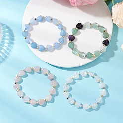 Смешанные камни Эстампирующиеся браслеты для женщин из немагнитного синтетического гематита и натуральных драгоценных камней в форме сердца., золотые и платиновые, с 304 из нержавеющей стали бусы, бусины : 10.5~11x10.5~11.5x5~5.5 мм, внутренний диаметр: 2.22 дюйм (5.65 см)