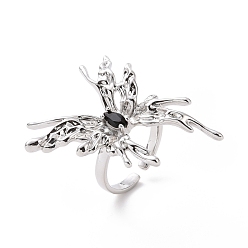 Платина Открытое кольцо-манжета в виде бабочки из черного циркония, массивное кольцо из латуни для женщин, платина, размер США 6 (16.5 мм)