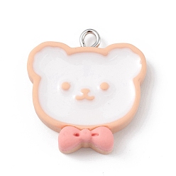 Медведь Непрозрачные подвески смолы, милые прелести, с платиновыми тоновыми железными петлями, медведь, 24.5x22.5x6.5 мм, отверстие : 2 мм