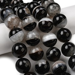 Черный Природный агат бисер нитей, окрашенная и подогревом, круглые, чёрные, 15~16.5 мм, отверстие : 0.8 мм, около 25 шт / нитка, 15.55''~15.75" (39.5~40 см)
