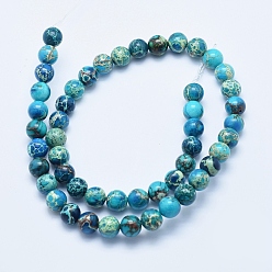 Steel Blue Natural Imperial Jasper Beads Strands, Dyed, Round, Steel Blue, 8mm, Hole: 1mm, about 49pcs/strand, 15.7 inch