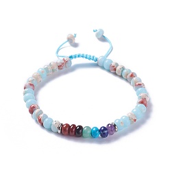 Pierre Shoushan Nylon réglable bracelets cordon tressé de perles, avec des perles naturelles de pierre de shoushan/larderite et des conclusions d'alliage, 2-1/8 pouces ~ 2-1/2 pouces (5.4~6.5 cm)