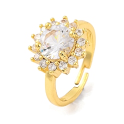 Прозрачный Открытое кольцо-манжета из цветного циркония и стекла, латунные кольца на палец для женщин, прозрачные, 14.5 мм, регулируемый