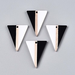 Черный Кулоны из непрозрачной смолы и дерева, треугольные, два тона, чёрные, 36.5~37x27.6x3.4 мм, отверстие : 2 мм