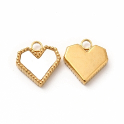 Golden Vacuum Plating 304 Stainless Steel Heart Charms, with White Shell, Golden, 12x11x3mm, Hole: 2mm