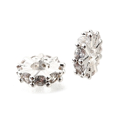 Серебро Плоский круглый латунь микро проложить кубический цирконий spacer бисер, стойки покрытие, долговечный, серебряные, 8x2.5 мм, отверстие : 3.5 мм