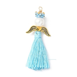 Темно-Голубой Стеклянные жемчужины круглые бусины с поликоттоновой кисточкой большие подвески, с японским бисером, ангельские прелести, глубокое синее небо, 54~59x20x8 мм, отверстие : 2 мм