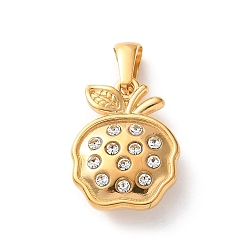 Яблоко 304 из нержавеющей стали Кристалл Rhinestone подвески, фруктовые прелести, золотые, яблоко, 21.5x16x5 мм, отверстие : 6x2.5 мм