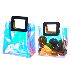 Schwarz PVC Laser transparente Tasche, Tragetasche, mit pu ledergriffen, für Geschenk- oder Geschenkverpackungen, Rechteck, Schwarz, fertiges Produkt: 25.5x18x10 cm, 2 Stück / Set