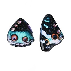 Бирюза Подвески в виде крыльев бабочки из эпоксидной смолы, со стразами и блестящей пудрой, бирюзовые, 40~42x22~24x2~3 мм, отверстие : 1~1.2 мм, маленькие крылья: 31~33x27~27.5x2~3мм