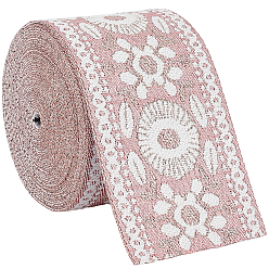 Pink 5 Ruban vintage en polyester jacquard, fleur, ruban tissé brodé, rose, 2-3/8 pouces (60 mm)