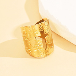 Золотой Полые 304 открытые кольца манжеты из нержавеющей стали, крестик, золотые, 18 мм