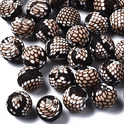 BurlyWood Food Grade Eco-Friendly Silicone Beads, Printed, Round with Snakeskin Pattern, BurlyWood, 12x11.5mm, Hole: 2.5mm