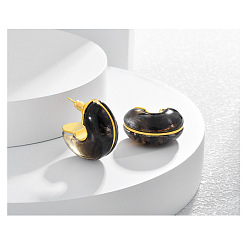 Черный Латунные серьги-гвоздики в форме буквы С, cmолой, чёрные, 25x13 мм