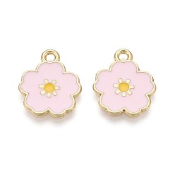 Розовый Подвески из сплава и эмали, цветок, золотой свет, туманная роза, 17.5x15x1 мм, отверстие : 1.8 мм