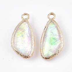 Colorful Resin Pendants, with Brass Findings, Triangle, Golden, Colorful, 23~24x11~11.5x5~5.5mm, Hole: 2mm