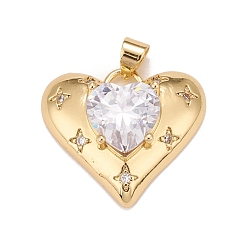 Прозрачный Латунные микро проложить кубического циркония подвески, реальный 18 k позолоченный, без свинца и без кадмия, сердце, прозрачные, 20x23x7 мм, отверстие : 4x3 мм