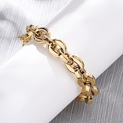 Золотой 304 женские браслеты-цепочки с овальными звеньями из нержавеющей стали, золотые, 6-3/4 дюйм (17.3 см)