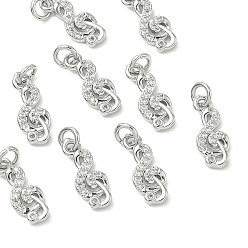 Real Platinum Plated SHEGRACE Brass Micro Pave Cubic Zirconia Pendants, Musical Note Charms, Cadmium Free & Nickel Free & Lead Free, Clear, Real Platinum Plated, 13x5x2mm, Hole: 2.8mm