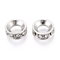 Платина Европейские бусины, сплав, стразы , бусины с большим отверстием, плоско-круглые, платина, 10x3.5 мм, отверстие : 5 мм