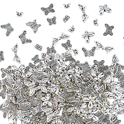 Antique Silver 304Pcs 8 Styles Tibetan Style Alloy Beads, Butterfly, Antique Silver, 5~11x8~22x1.5~6.5mm, Hole: 0.9~1.8mm, 38pcs/styles