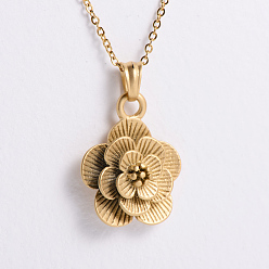 Настоящее золото 18K Винтажные 304 ожерелья с цветочным кулоном из нержавеющей стали для женщин, ионное покрытие (ip), реальный 18 k позолоченный