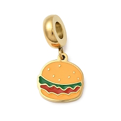 Золотой 304 европейские подвесные подвески из нержавеющей стали с эмалью, подвески в форме гамбургера с большим отверстием, ионное покрытие (ip), оранжевые, золотые, 23.5 мм, отверстие : 4.5 мм