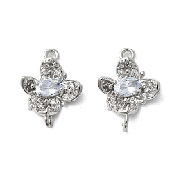 Прозрачный Шармы-соединители из латуни с микропаве из кубического циркония, бабочка, без кадмия, без никеля и без свинца, платина, прозрачные, 19.5x13.5x4 мм, отверстие : 1.7 мм