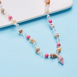Pink Ожерелье с подвеской в форме ракушки из сплава эмали, с цепочками из синтетической бирюзы и натуральных ракушек, розовые, 14.96 дюйм (38 см)