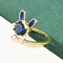 Темно-Синий Женские кольца-манжеты с зайчиками и бантами из латуни с микропаве из кубических цирконий, с эмалью, стойки покрытие, долговечный, без свинца и без кадмия, реальный 18 k позолоченный, темно-синий, внутренний диаметр: 18 мм