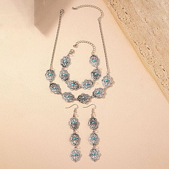 Античное Серебро Овальные ожерелья с подвесками из сплава и синтетической бирюзы, серьги-подвески и наборы браслетов-звеньев, античное серебро, 380 мм