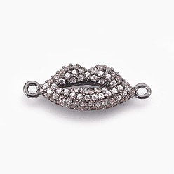 Gunmetal Brass Micro Pave Cubic Zirconia Links, Lip, Clear, Gunmetal, 8x22x3.5mm, Hole: 1.4mm
