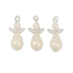 Серебро Абс пластмассовые жемчужные подвески, ангел, с тибетском стиле сплава, с целью перехода в кольце, серебряные, 29x14x9.5 мм, отверстие : 3.4 мм
