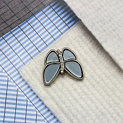 Серый Сплав Rhinestone кнопки хвостовика, бабочка, серые, 23 мм