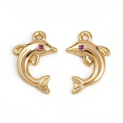 Настоящее золото 18K Латунные микропаве прозрачные кубические циркониевые подвески, дельфин, долговечный, без никеля , реальный 18 k позолоченный, 13x9x1.5 мм, отверстие : 1 мм