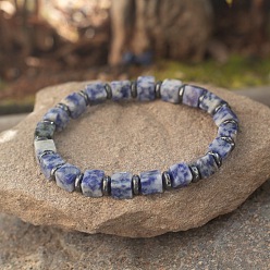 (306FM) Жонкиль матовый с лаймовой подкладкой Эластичные браслеты из кубической натуральной яшмы с голубыми пятнами и синтетического немагнитного гематита для женщин и мужчин., регулируемый