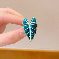 Зеленый Эмалевые значки в форме листа для рюкзака или одежды, золотые, зелёные, 33x21.5 мм