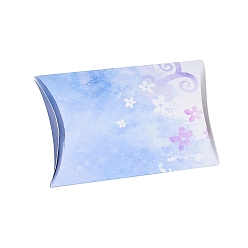 Light Sky Blue Paper Pillow Boxes, Gift Candy Packing Box, with Clear Window, Floral Pattern, Light Sky Blue, 12.5x8x2.2cm