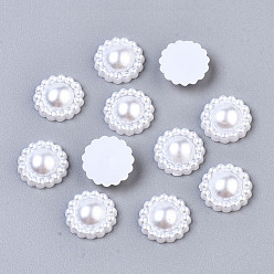 White ABS Plastic Imitation Pearl Cabochons, Flower, White, 11x3.5mm, about 1000pcs/bag