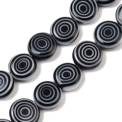 Черный Бусы лэмпворк ручной работы, плоские круглые с вихря, чёрные, 10~11x4 мм, отверстие : 0.7 мм, около 38 шт / нитка, 14.29~14.57'' (36.3~37 см)