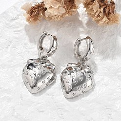 Платина Латунные серьги-кольца без свинца и кадмия, долговечный, стойки покрытие, клубника, платина, 40x19 мм