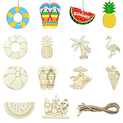 Мокасин 10шт. незаконченные деревянные подвески набор для рисования, пирография, домашнего декора, с джутовым шнуром, разнообразные, мокасин, 52.5~76.5x45~100.5x2.5 мм, отверстие : 4.2 мм