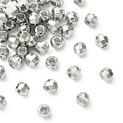 Real Platinum Plated SHEGRACE Brass Round Beads, Cadmium Free & Nickel Free & Lead Free, Faceted, Real Platinum Plated, 4x4x3.5mm, Hole: 1.2mm