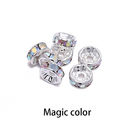 Хрусталь AB Rondelle латунь горный хрусталь Spacer бисер, для браслета ожерелья своими руками изготовление ювелирных изделий аксессуары, платина, хрусталь AB, 12 мм, отверстие : 2.9 мм